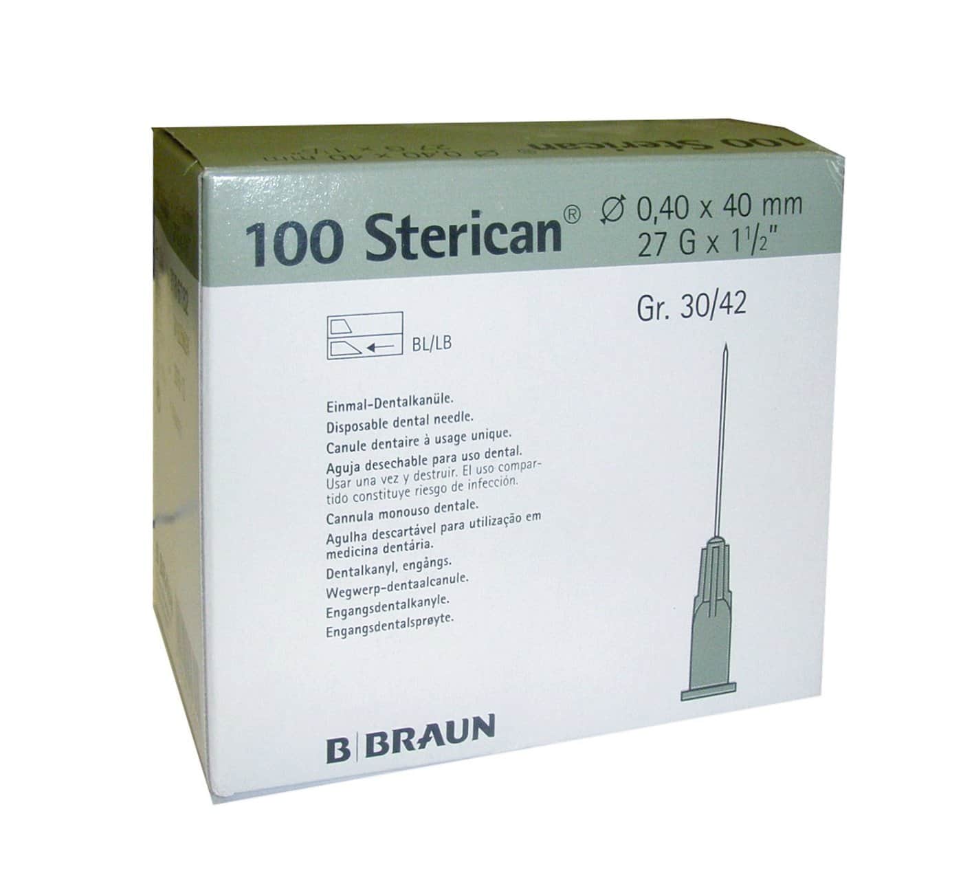 B. Braun Aguja Hipodérmica Sterican 27G 0,40x40 mm Cono Gris 100 unidades